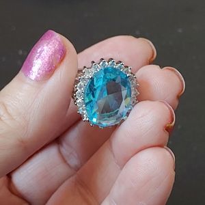 Gorgeous Blue Natural Gemstone Halo Ring .925